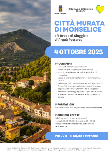 Gita a “Città murata di Monselice e il Brodo di Giuggiole di Arquà Petrarca”