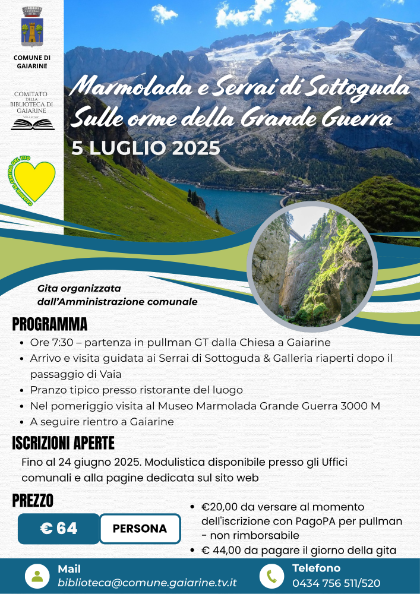 Marmolada e Serrai di Sottoguda: sulle orme della Grande GuerraGita organizzata dal Comune Marmolada e Serrai di Sottoguda: sulle orme della Grande GuerraGita organizzata dal Comune
