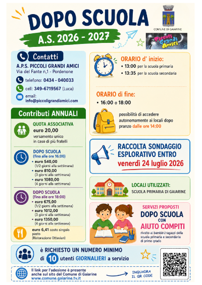DOPO SCUOLA GAIARINE - LOCANDINA PRE ISCRIZIONI 